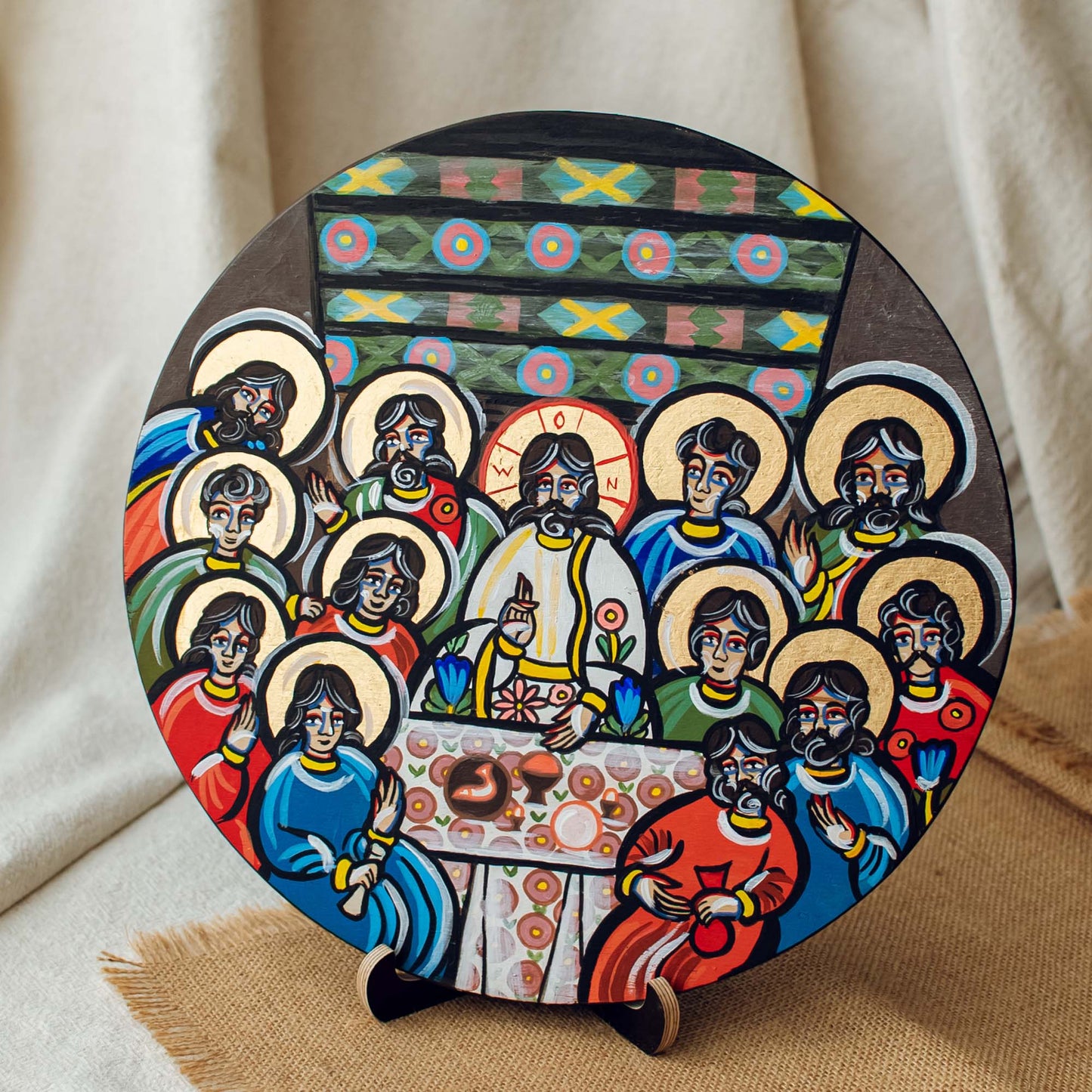 Ukrainian Orthodox Icon "Last Supper" Carpathians Hutsul Region Wood Handmade