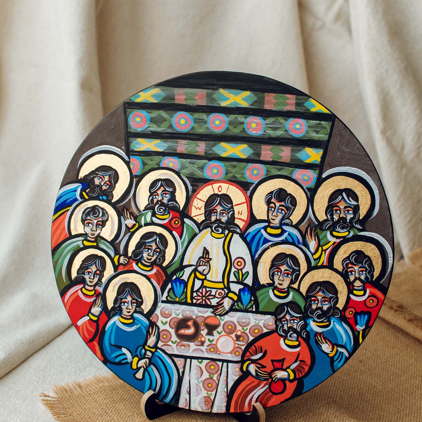 Ukrainian Orthodox Icon "Last Supper" Carpathians Hutsul Region Wood Handmade