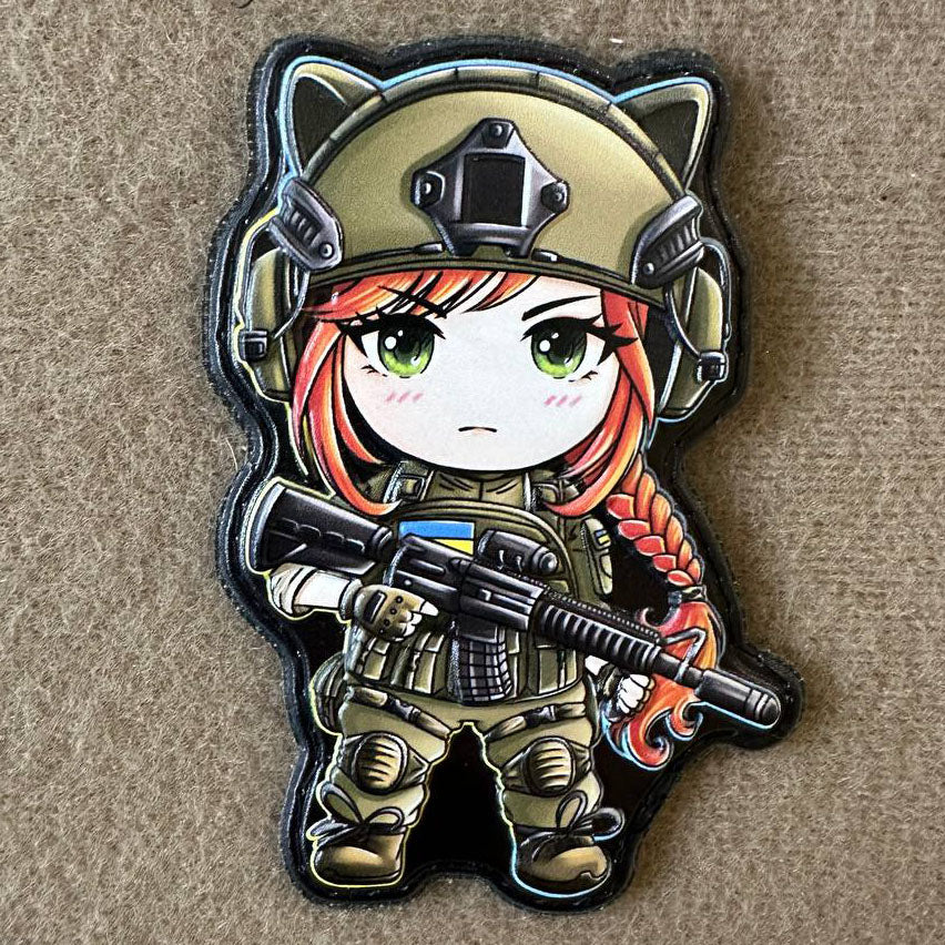 Ukrainian Morale Patch Girl Fighter Army Ukraine Tactical Badge Hook PVC 3 D