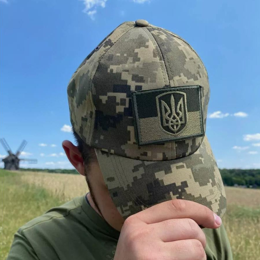 Ukrainian Army Cap Pixel MM 14 with Moral Patch Flag and Trident of Ukraine