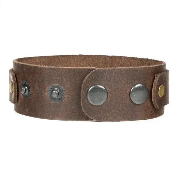 Brown Leather Wide Bracelet Ukrainian "Trident" Stand with Ukraine
