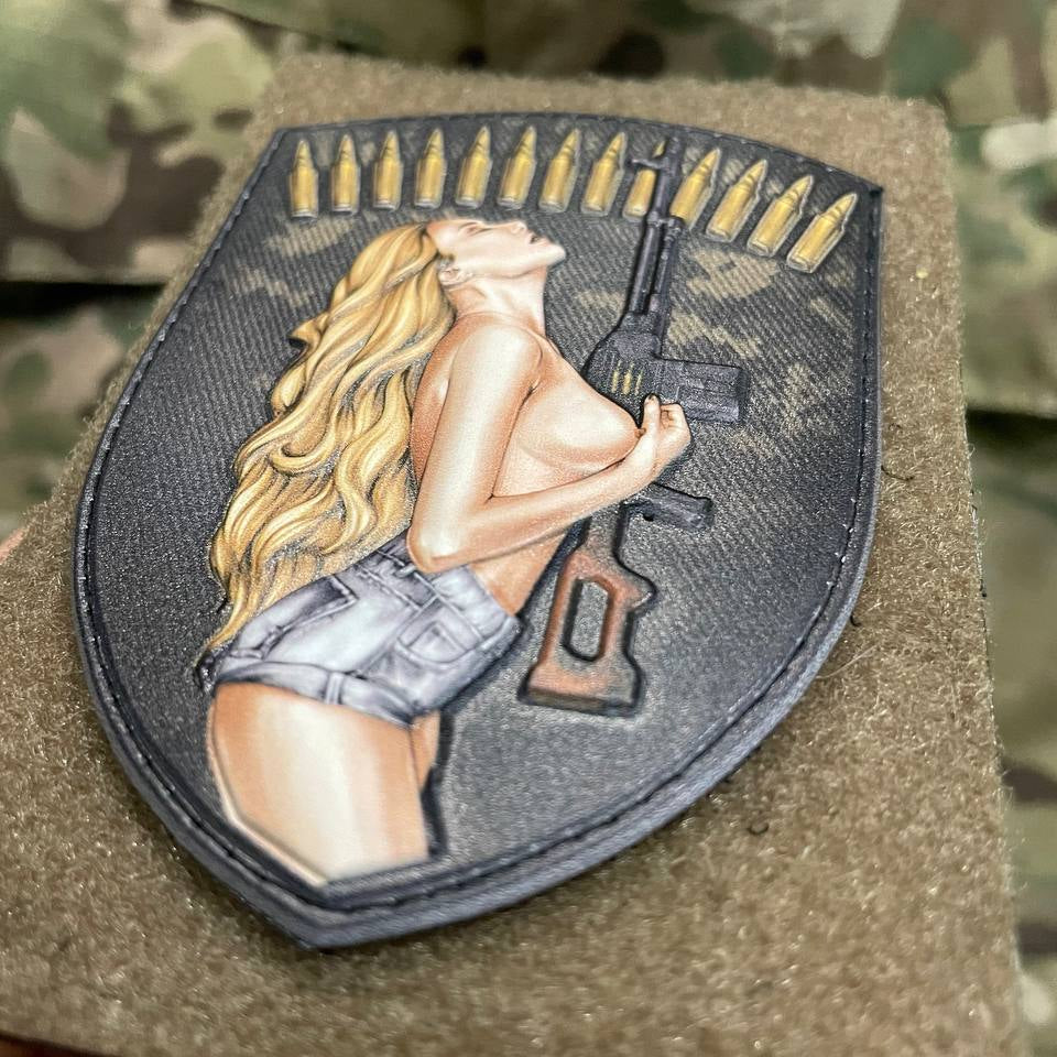 Morale Army Patch Nude Blonde Girl with AK Pixel ММ 14 Tactical Badge Hook PVC 3 D