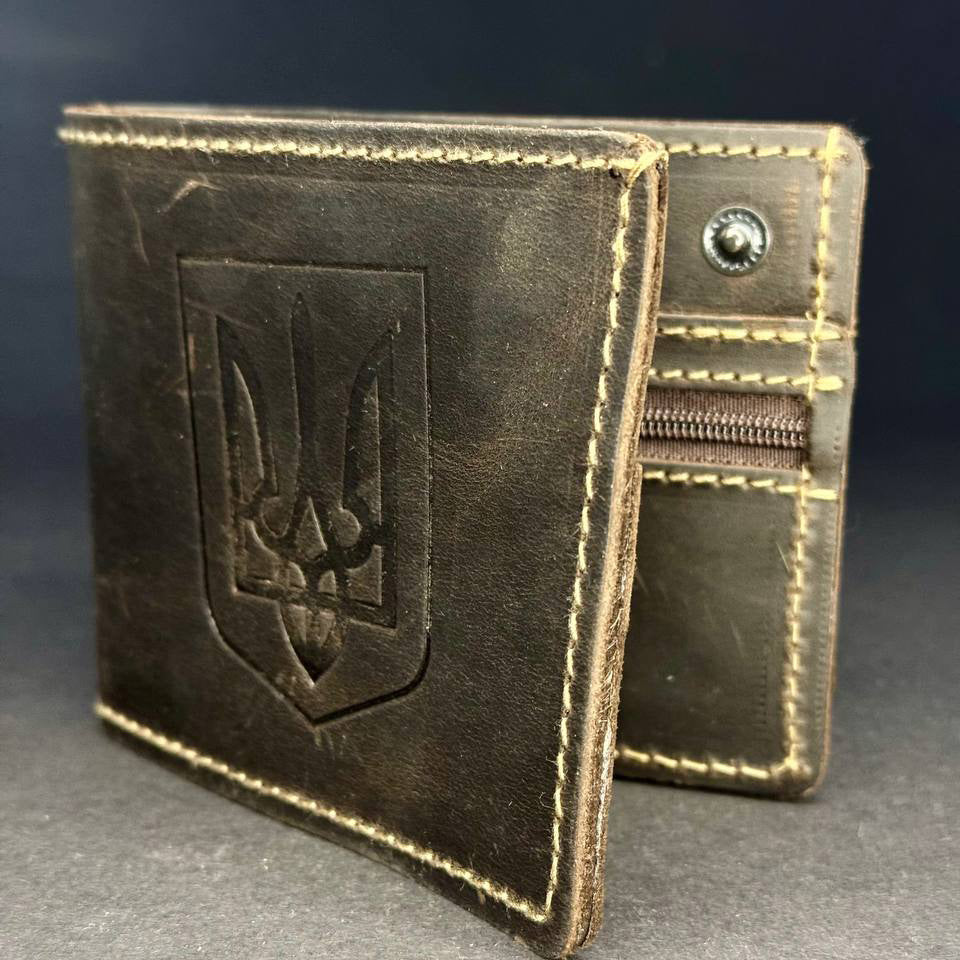 Ukranian Brown Leather Trident Men`s Men's Wallet