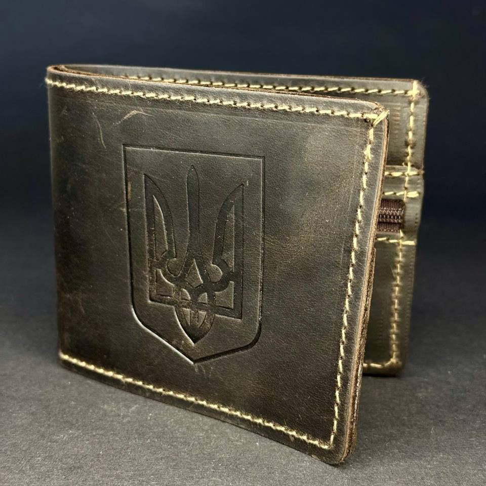 Ukranian Brown Leather Trident Men`s Men's Wallet