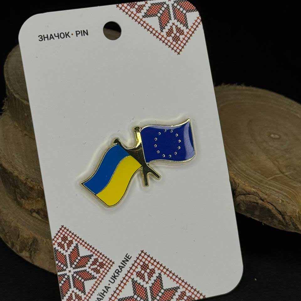 Ukrainian Pin Ukraine + European Union Metal Badge Button Pin
