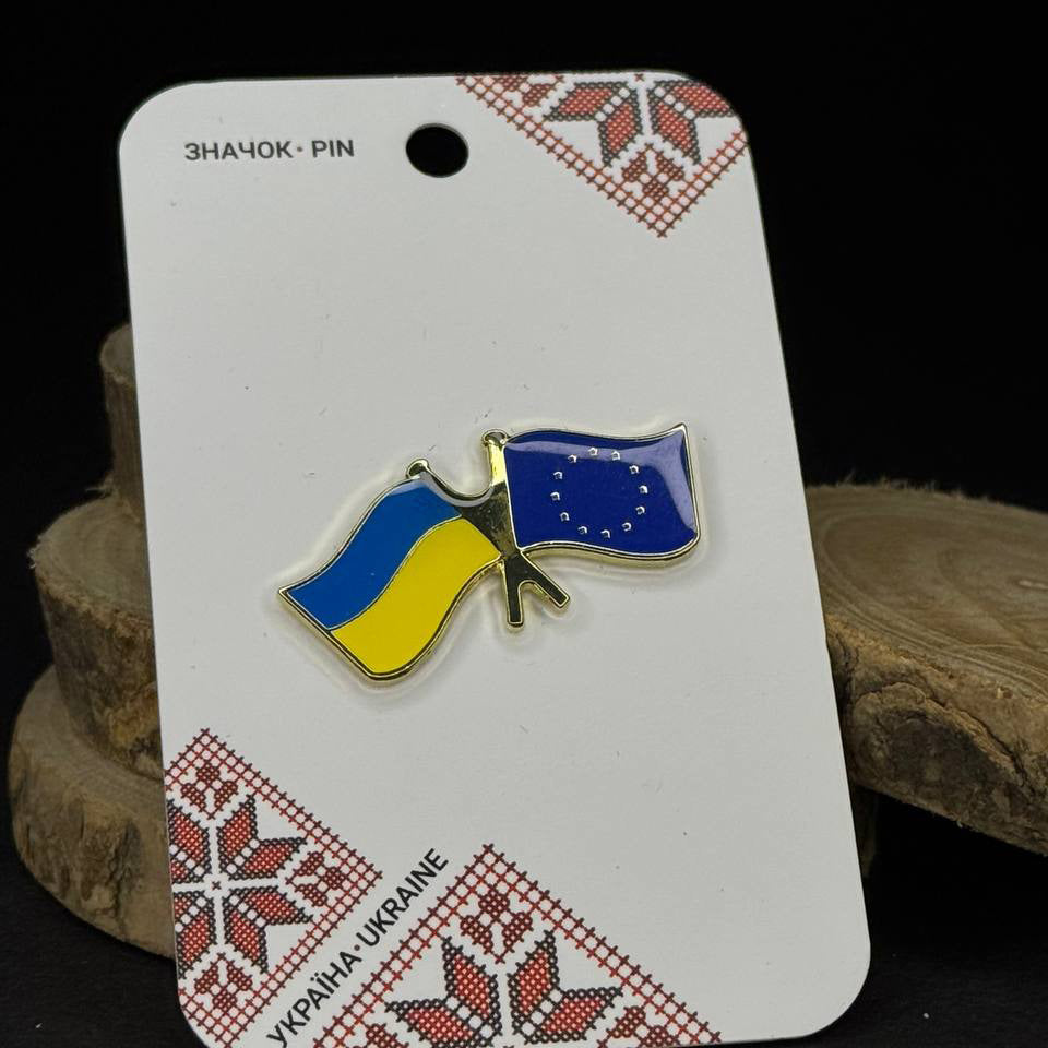 Ukrainian Pin Ukraine + European Union Metal Badge Button Pin