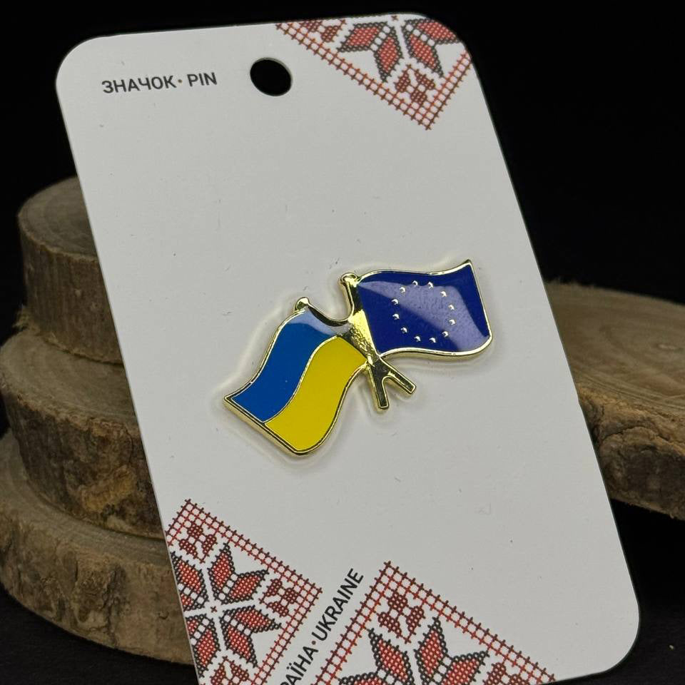 Ukrainian Pin Ukraine + European Union Metal Badge Button Pin