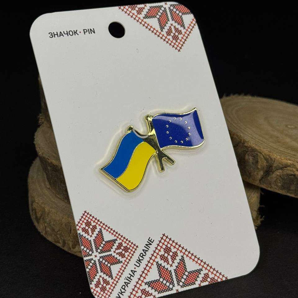 Ukrainian Pin Ukraine + European Union Metal Badge Button Pin