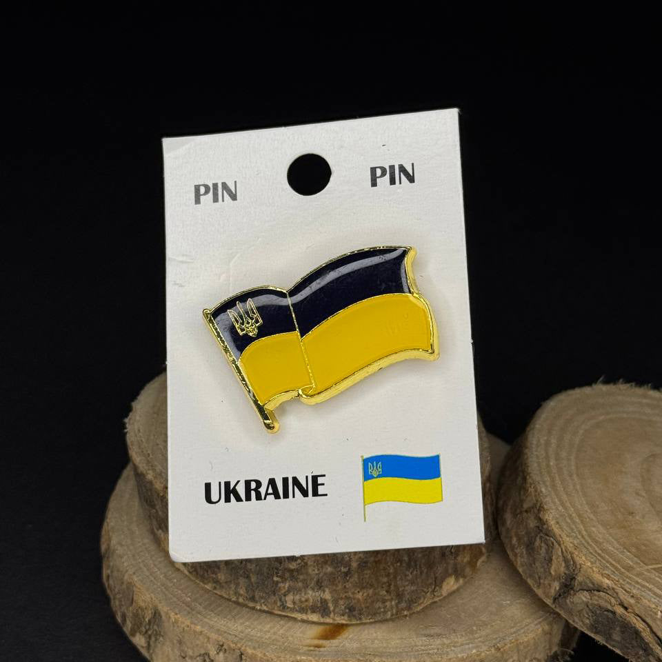 Ukrainian Flag Pin "Trident and Flag" Metal Badge Button Pin