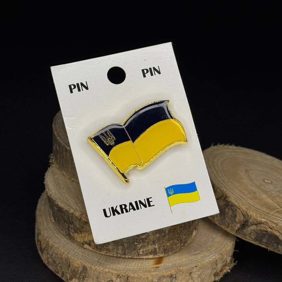 Ukrainian Flag Pin "Trident and Flag" Metal Badge Button Pin