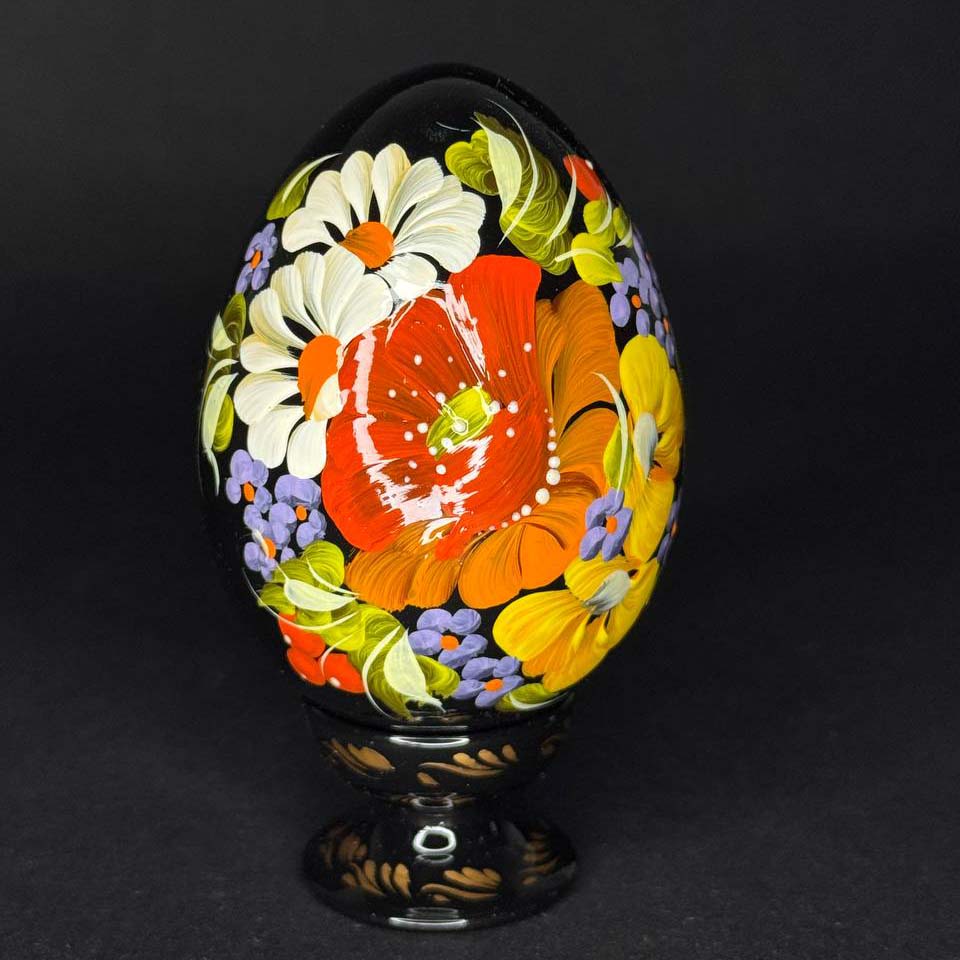 Ukrainian Handmade Wooden Painted Easter Egg "Petrykivsky Painting (Small)