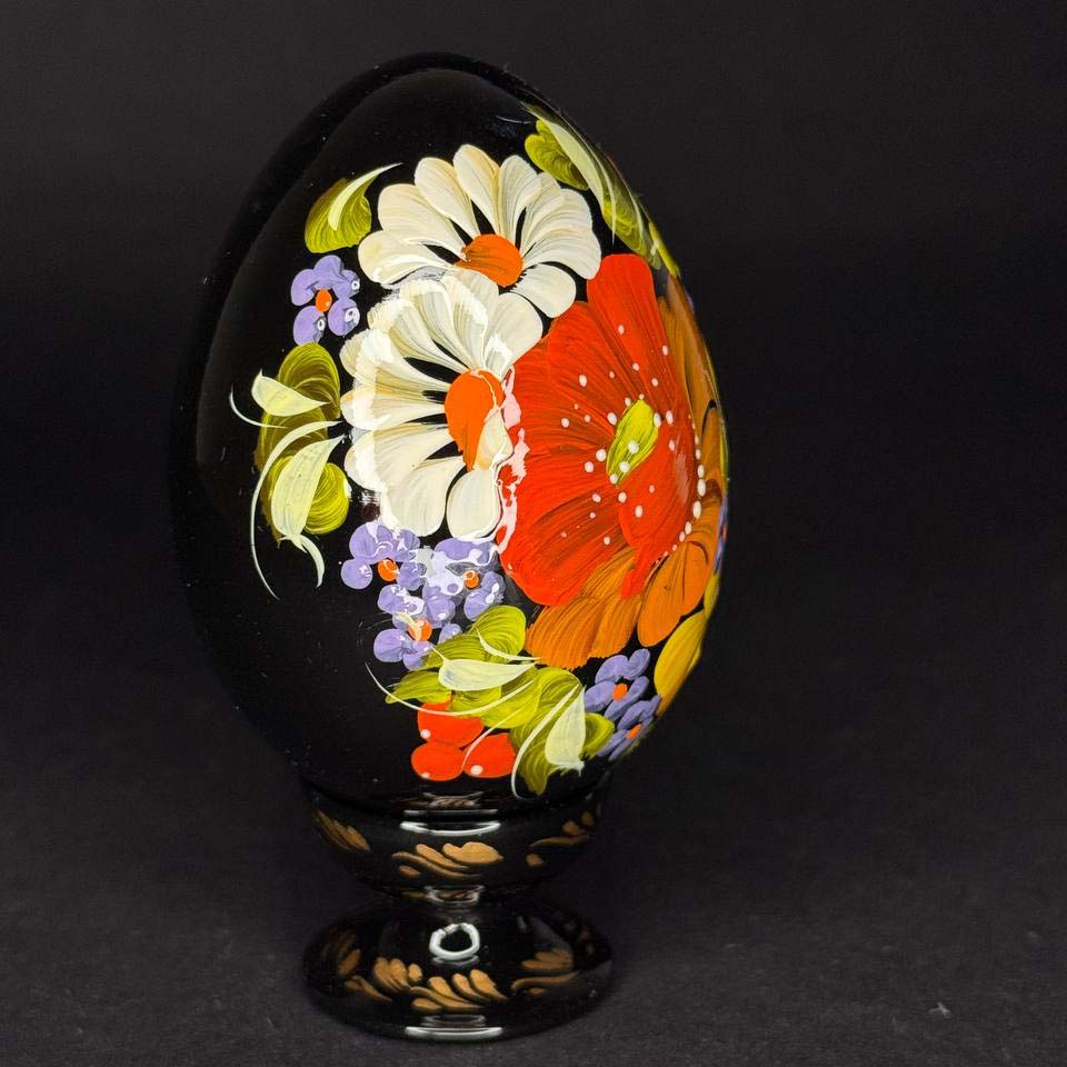 Ukrainian Handmade Wooden Painted Easter Egg "Petrykivsky Painting (Small)