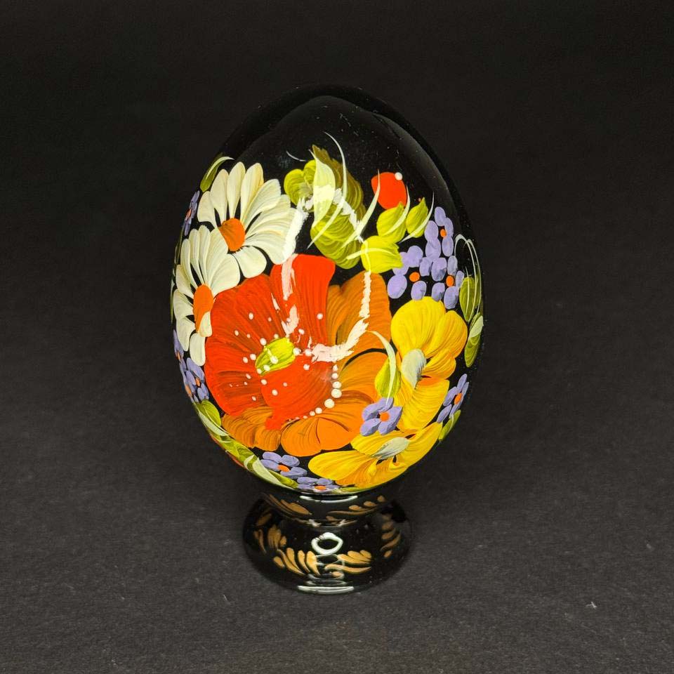 Ukrainian Handmade Wooden Painted Easter Egg "Petrykivsky Painting (Small)