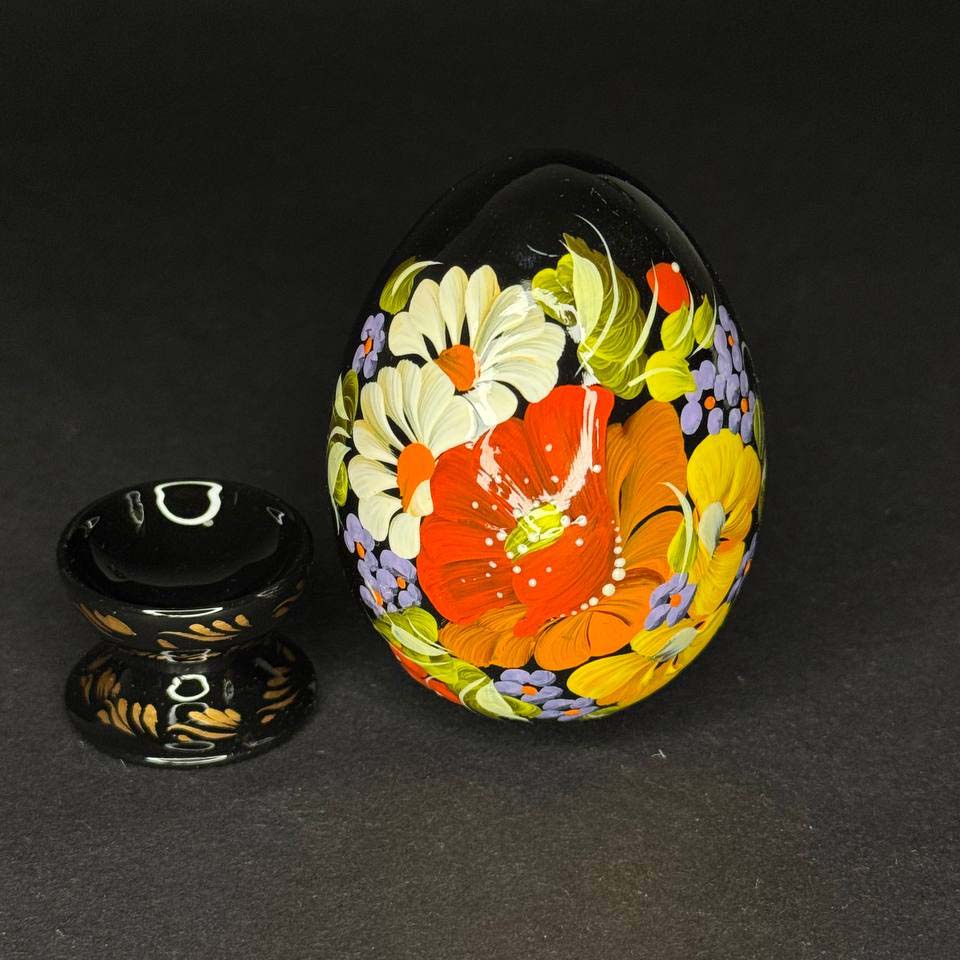 Ukrainian Handmade Wooden Painted Easter Egg "Petrykivsky Painting (Small)