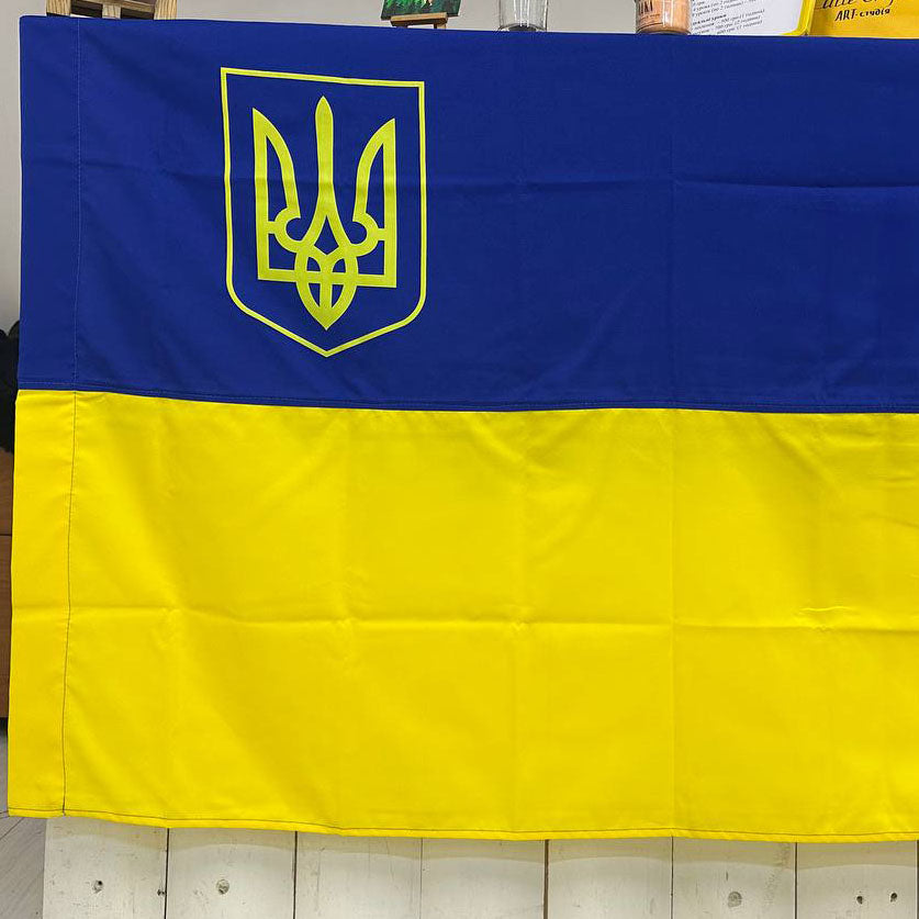 Ukrainian National Flag with Trident (Tryzub) – 140x90 cm Premium Gabardine