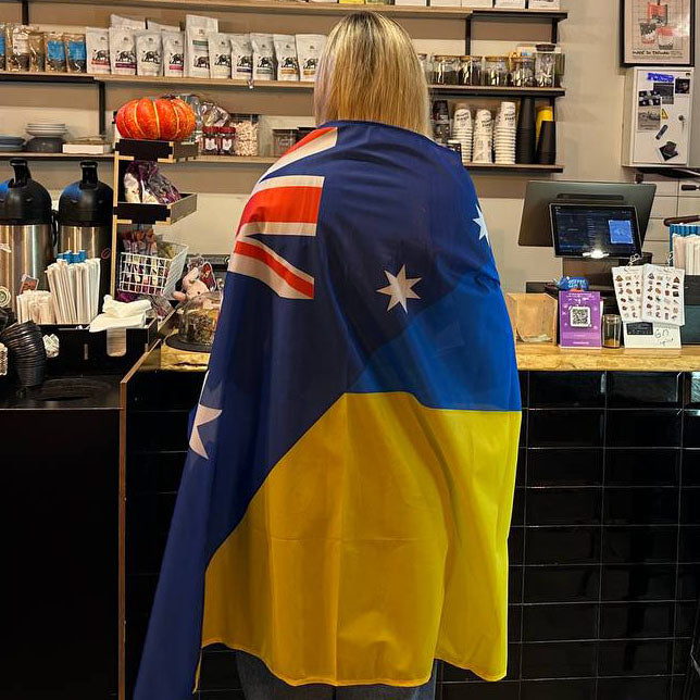Ukrainian FriendShip Flag Australia + Ukraine High Quality 120 g/m (two size)