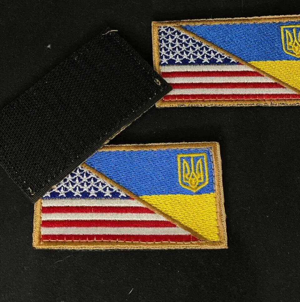 Ukrainian Morale Patch * 3 Pcs USA + Ukraine Flag Tactical Badge Hook Textile