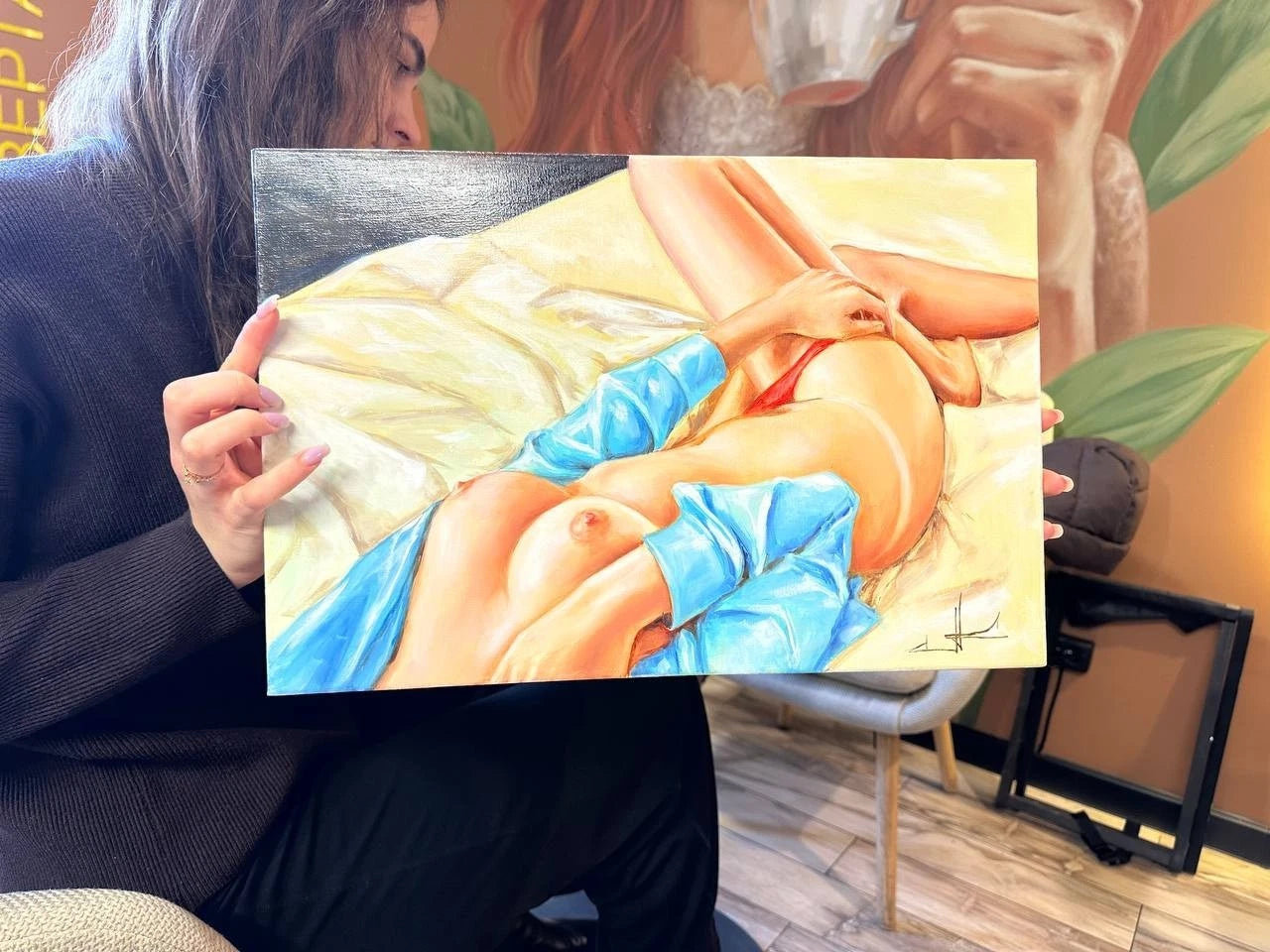 Ukrainian Art Painting Oil Canvas "Hot Day” 2025, Frame American Box