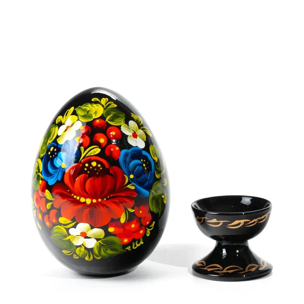 Petrykivka Wooden Easter Egg | Hand-Painted Ukrainian Pysanky (870 mm) 01-012