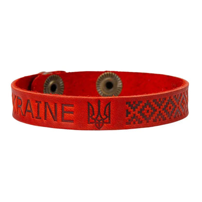 Ukrainisches braunes Lederarmband schmal "Slava Ukraine" Steht zur Ukraine