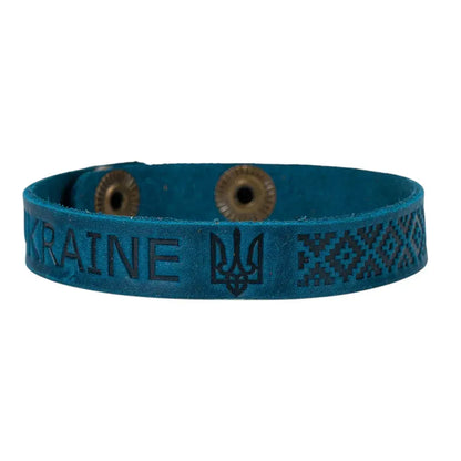 Ukrainisches braunes Lederarmband schmal "Slava Ukraine" Steht zur Ukraine