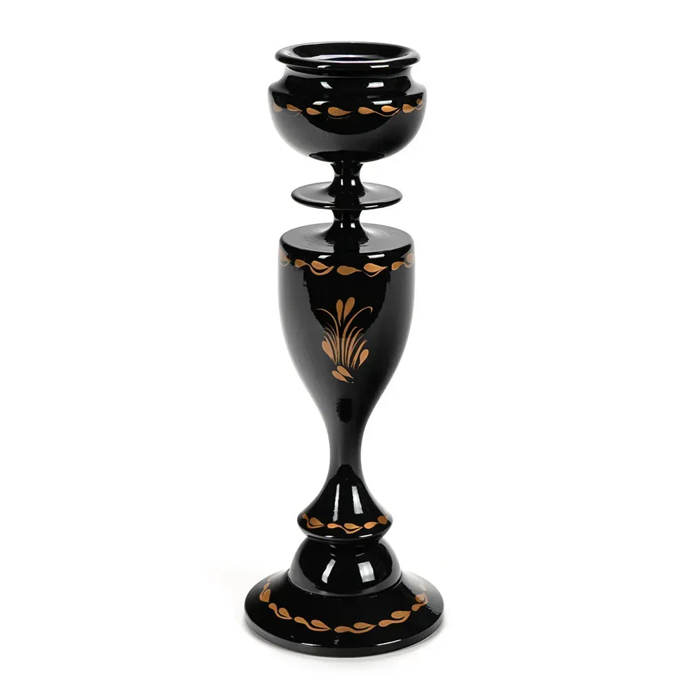 Ukrainian Wooden Candlestick with Handmade Painting Petrikivka
