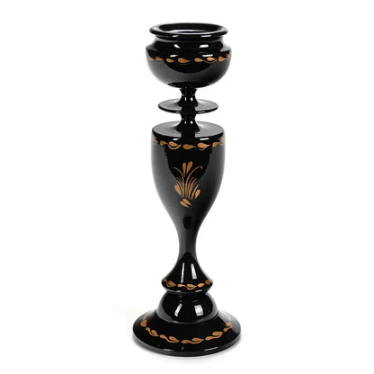 Ukrainian Wooden Candlestick with Handmade Painting Petrikivka