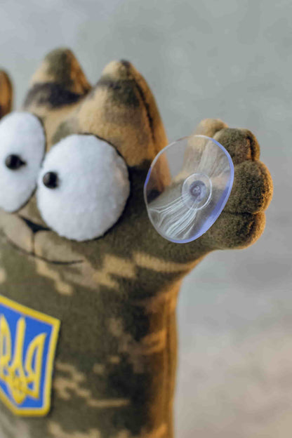 Ukranian Patriotic Pixel MM 14 Cat Simon with Golden Trident and Glass Suction Cups