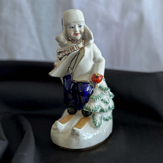 "Boy on Skis" – Authentic Vintage Kyiv Porcelain Figurine (KEKHZ)