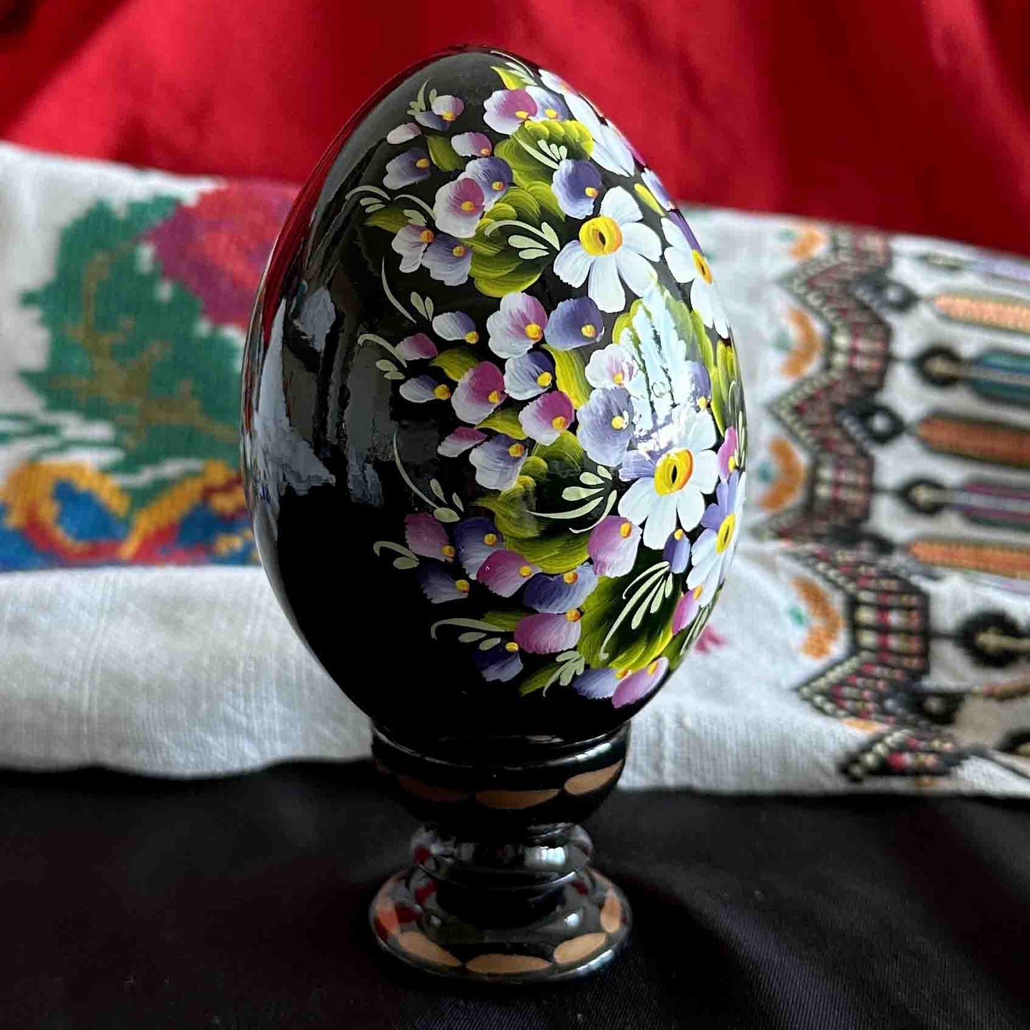 Ukrainian Petrykivka Wooden Easter Egg | Hand-Painted Pysanky (130 mm) 03-072