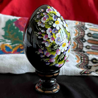 Ukrainian Petrykivka Wooden Easter Egg | Hand-Painted Pysanky (130 mm) 03-072