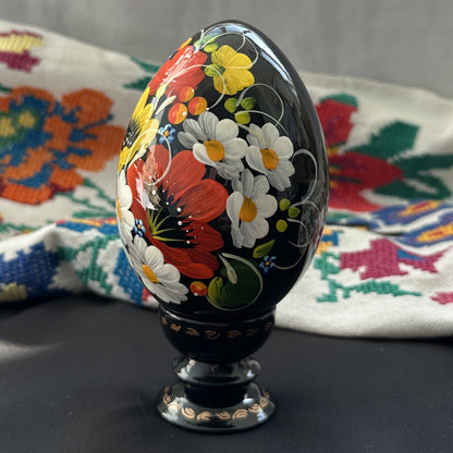 Œuf de Pâques ukrainien en bois Petrykivka | Pysanky peints à la main (130 mm) 03-202