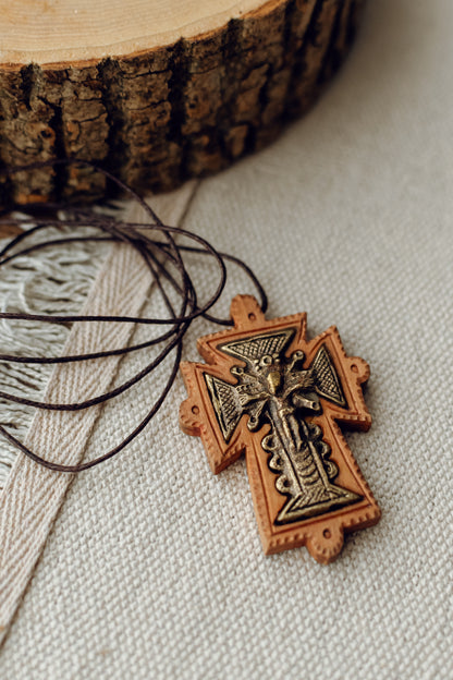 Ukranian&nbsp;Traditional&nbsp;Ortodox Handmade Wood Cross Crucifix Double-Sided from Hutsul Region Ukraine