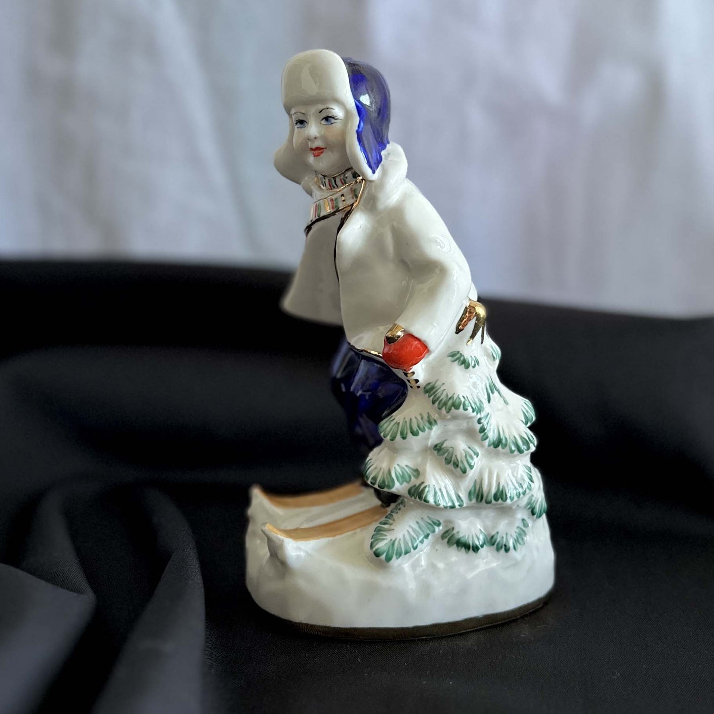 "Boy on Skis" – Authentic Vintage Kyiv Porcelain Figurine (KEKHZ) 1954