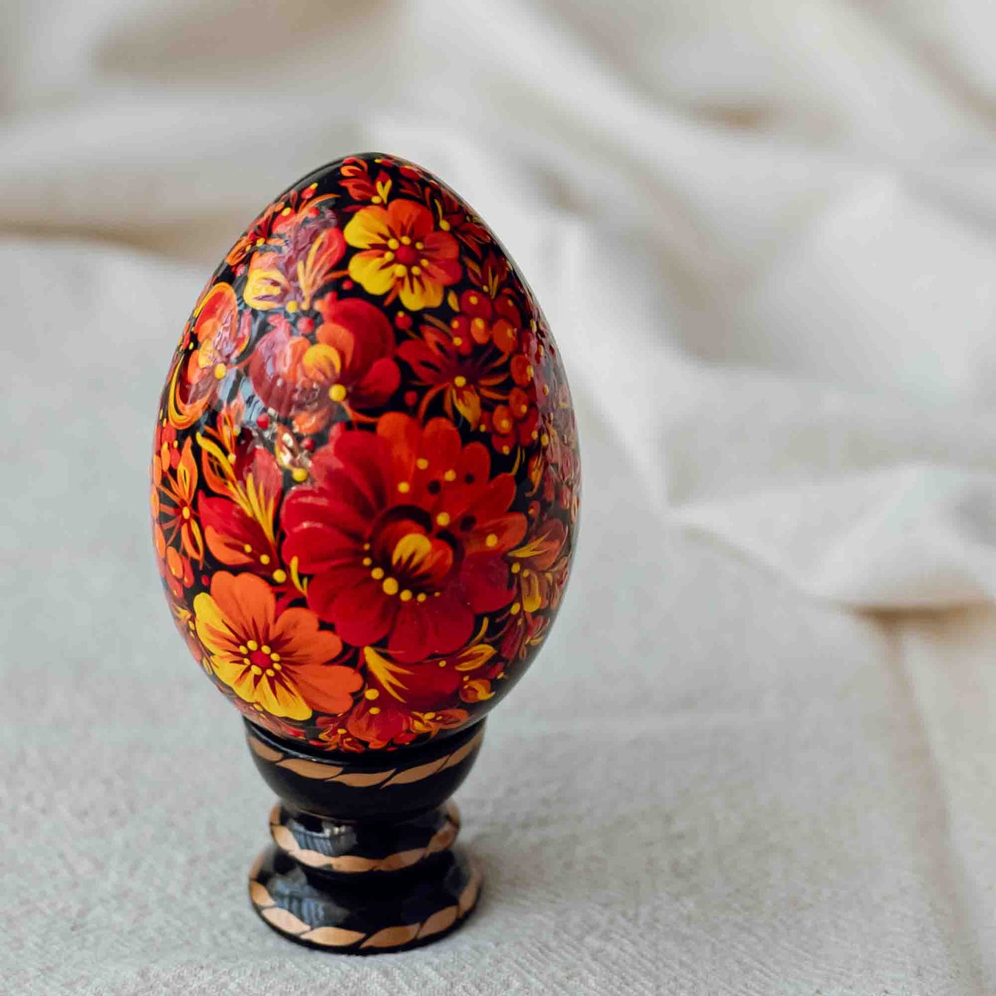 Ukrainian Handmade Wooden Painted Easter Egg "Petrykivsky Painting"