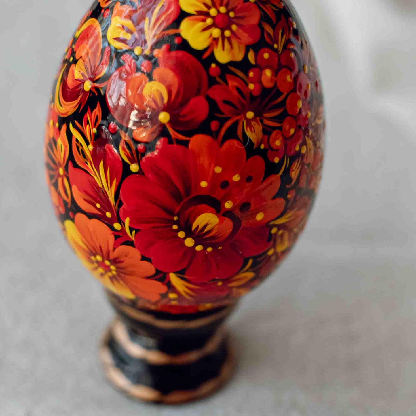 Ukrainian Handmade Wooden Painted Easter Egg "Petrykivsky Painting"