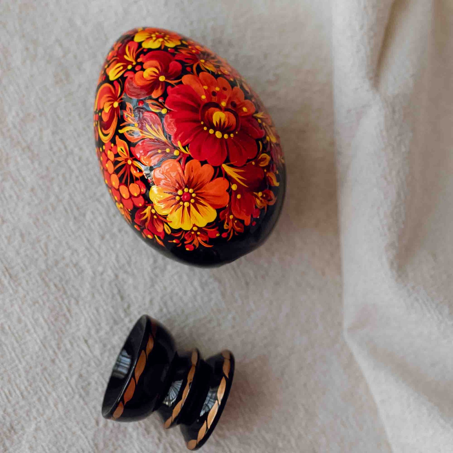 Ukrainian Handmade Wooden Painted Easter Egg "Petrykivsky Painting"