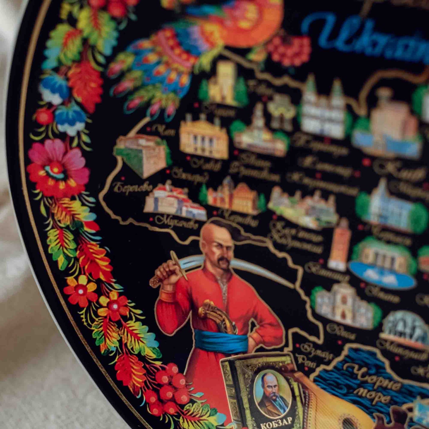 Ukranian Ceramic Plate Panel - Map of Ukraine - Collage