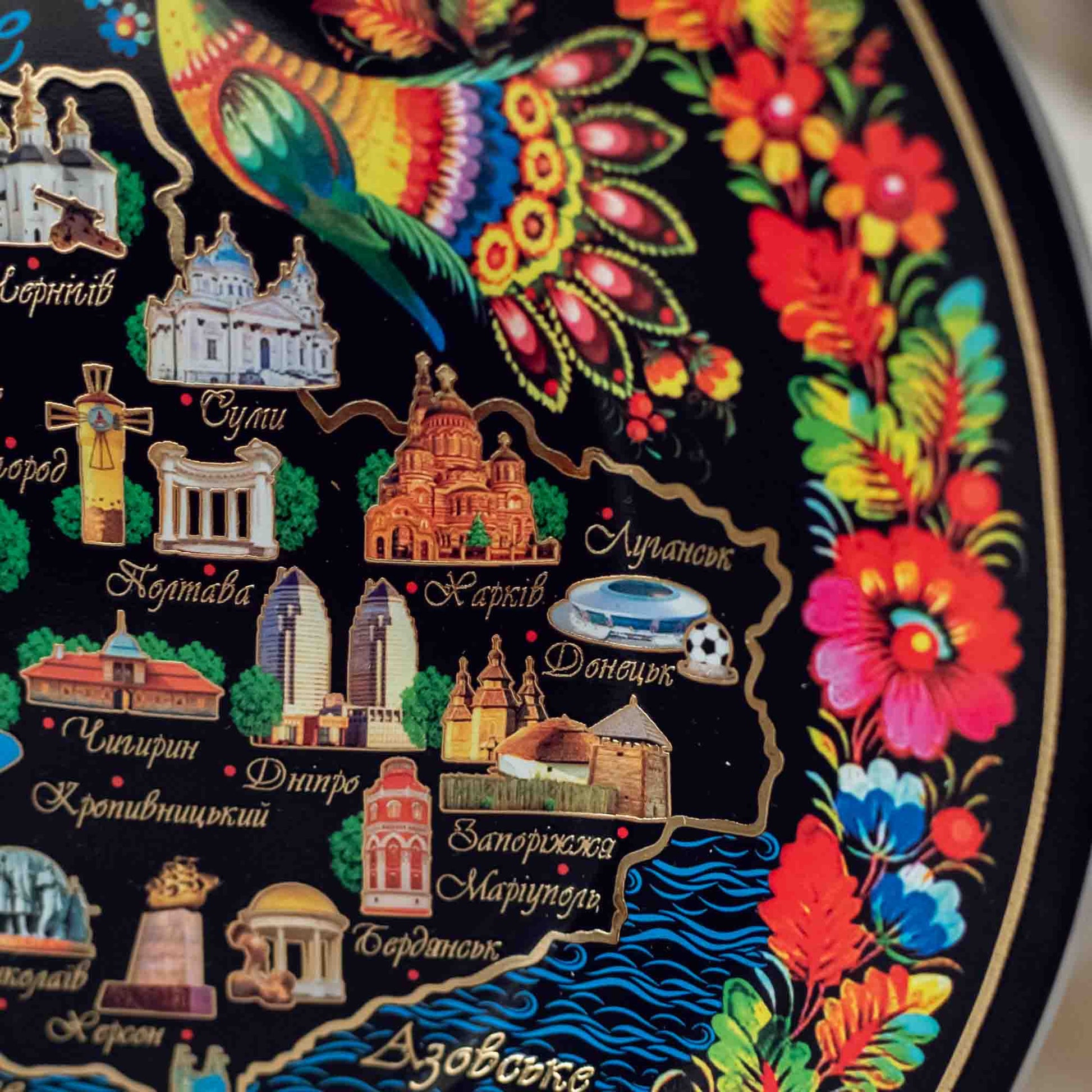 Ukranian Ceramic Plate Panel - Map of Ukraine - Collage