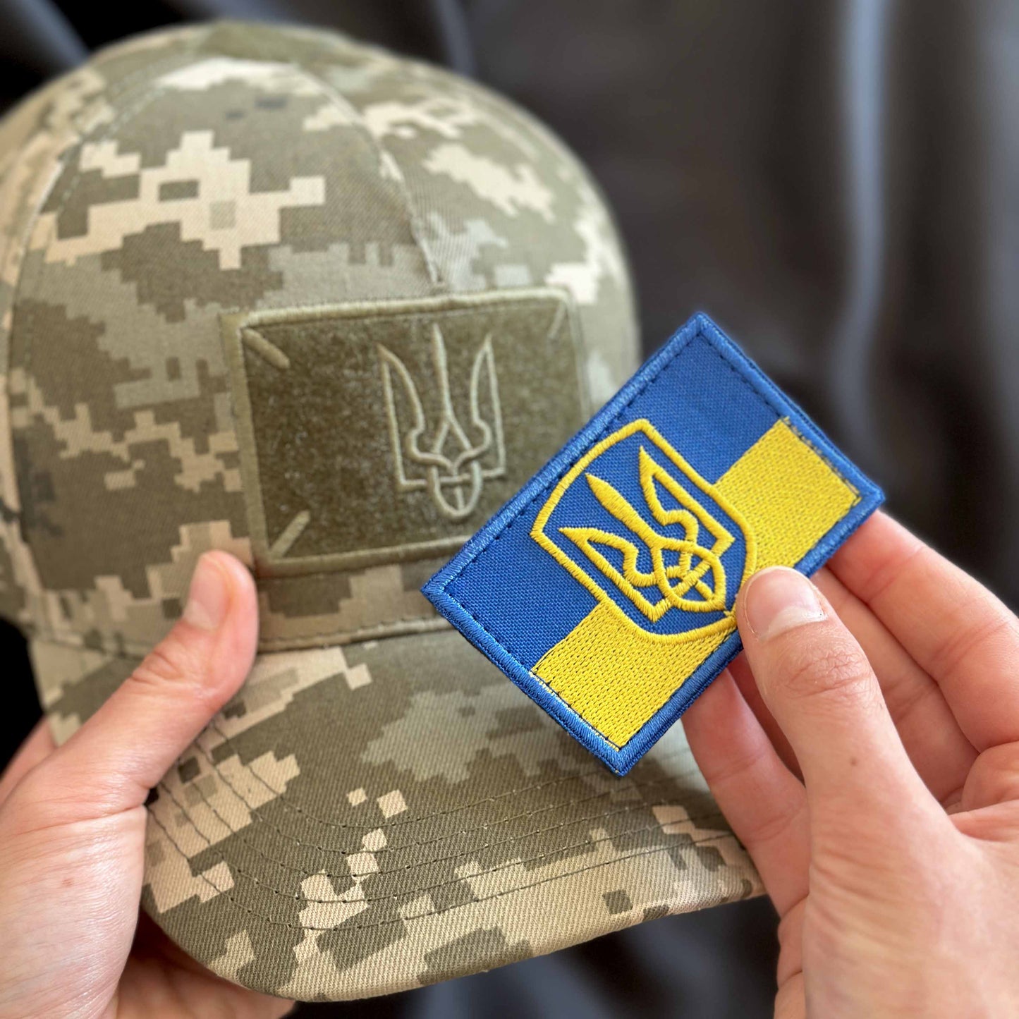 Ukrainian Cap Pixel MM 14 and Two Flags Morale Patches Yellow Blue 💙💛