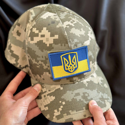 Ukrainian Cap Pixel MM 14 and Two Flags Morale Patches Yellow Blue 💙💛