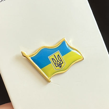 Épinglette drapeau ukrainien « Trident et drapeau » en métal
