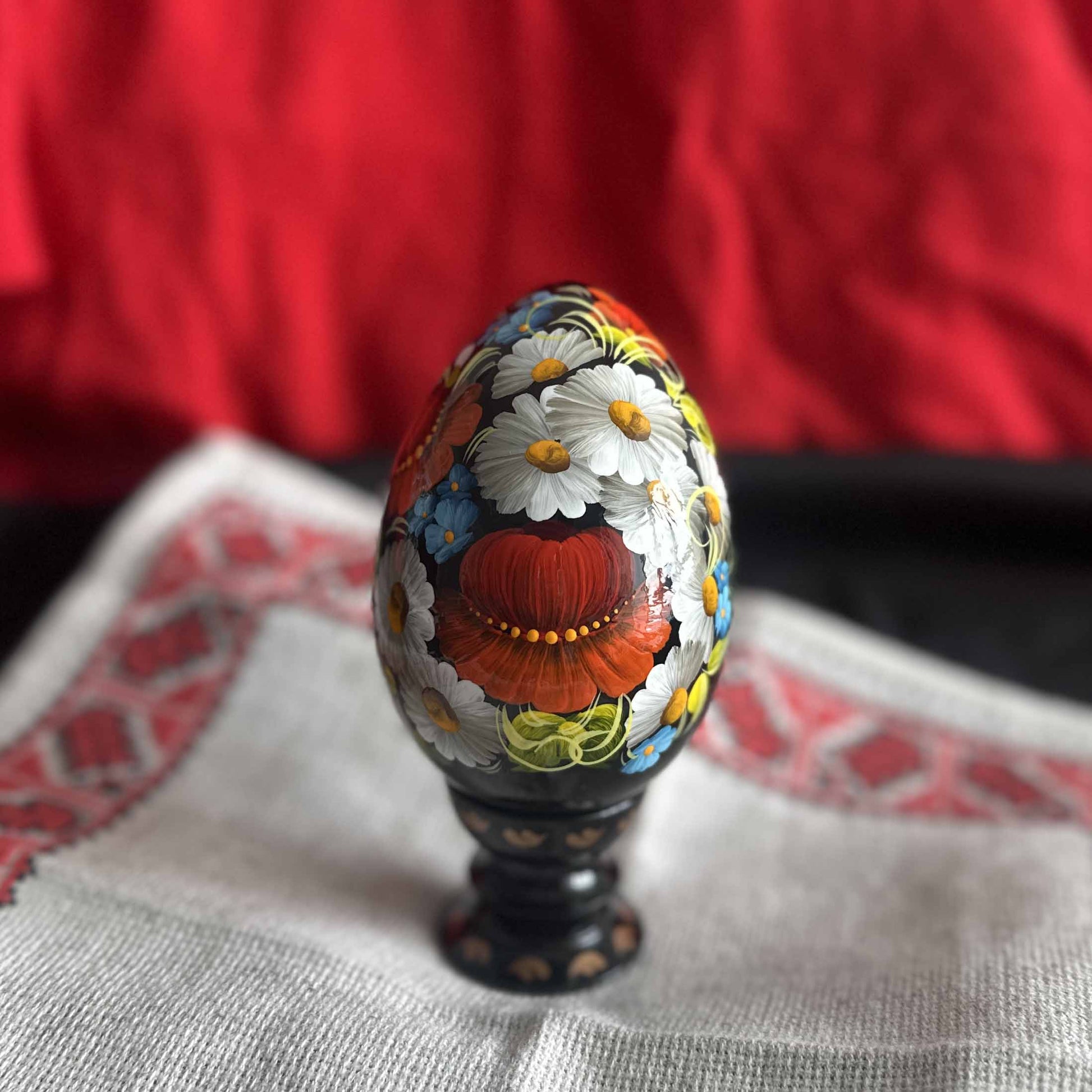 Petrykivka Wooden Easter Egg | Hand-Painted Ukrainian Pysanky (130 mm) 03-181