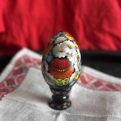 Petrykivka Wooden Easter Egg | Hand-Painted Ukrainian Pysanky (130 mm) 03-181