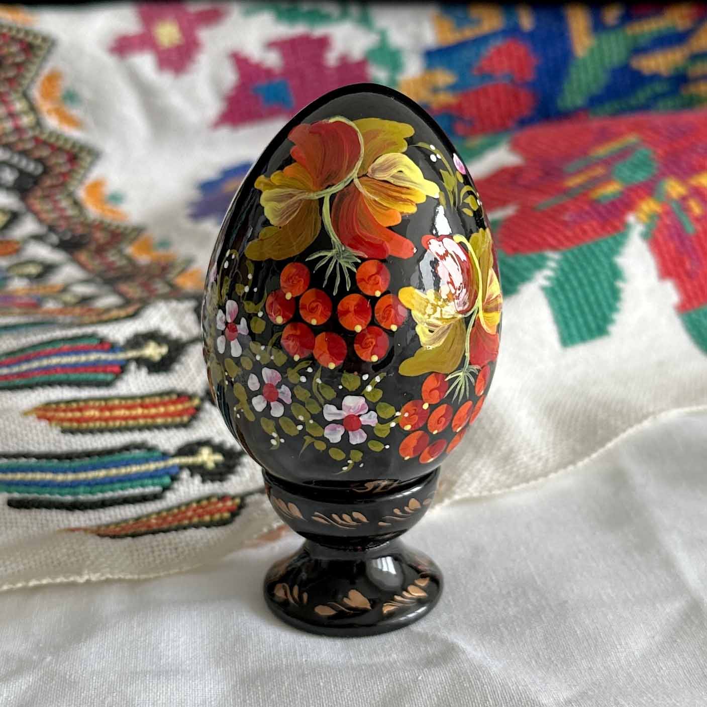Petrykivka Wooden Easter Egg | Hand-Painted Ukrainian Pysanky (870 mm) 01-171