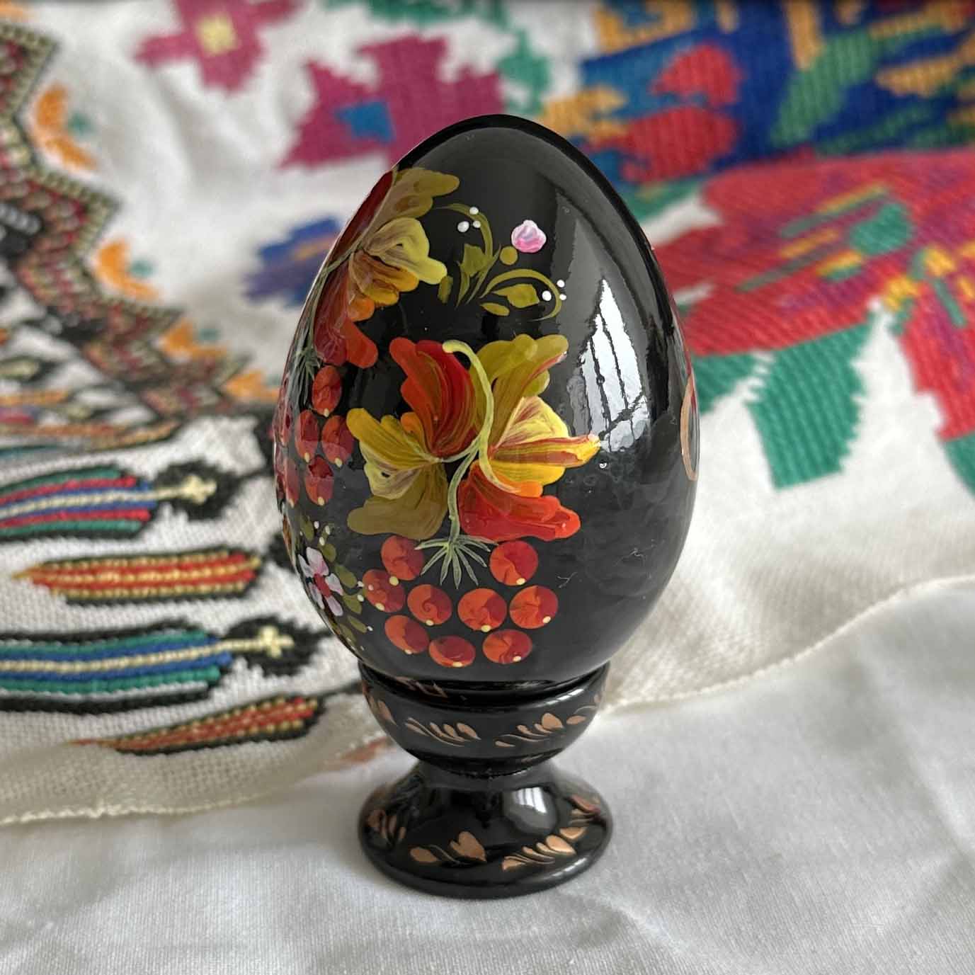 Petrykivka Wooden Easter Egg | Hand-Painted Ukrainian Pysanky (870 mm) 01-171
