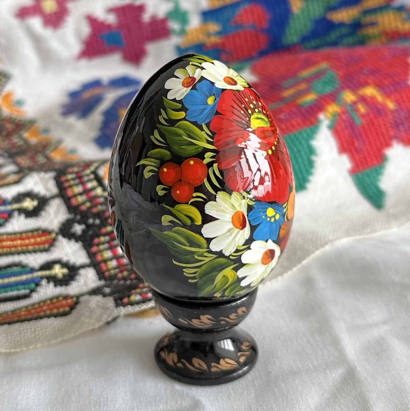 Petrykivka Wooden Easter Egg | Hand-Painted Ukrainian Pysanky (870 mm) 01-121