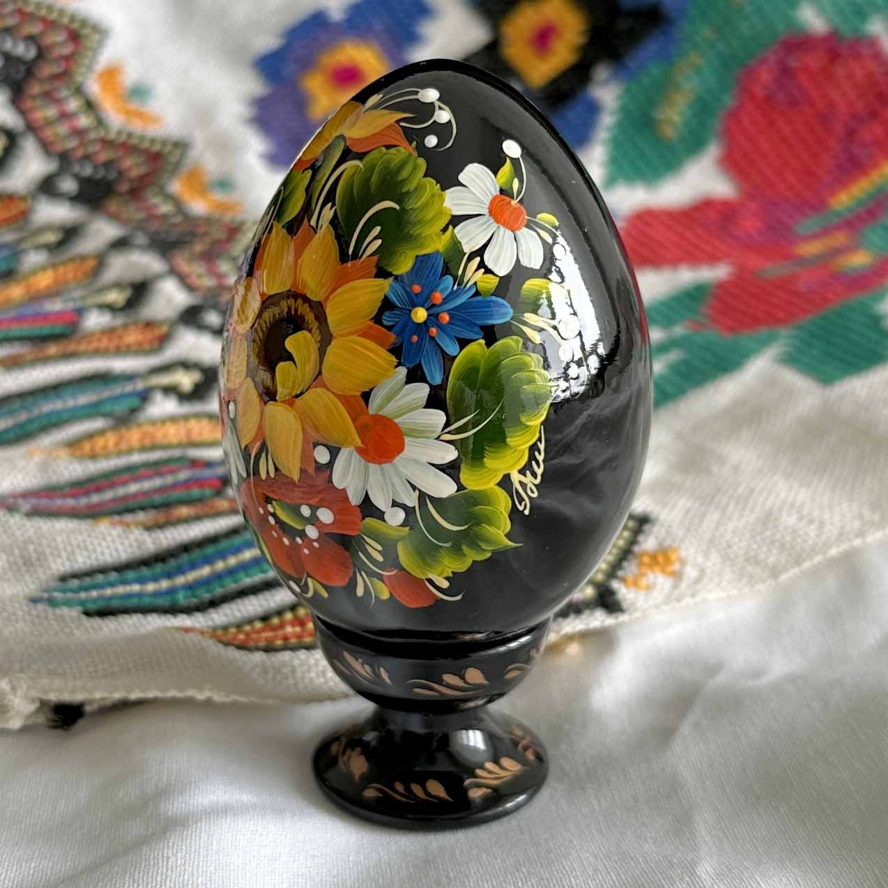 Petrykivka Wooden Easter Egg | Hand-Painted Ukrainian Pysanky (870 mm) 01-221