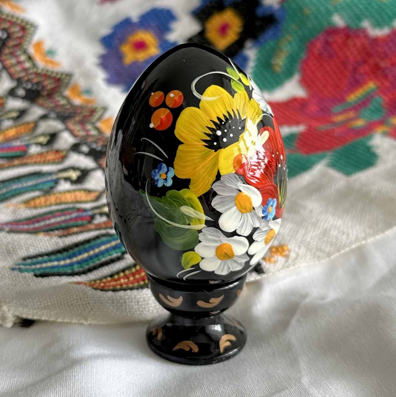 Petrykivka Wooden Easter Egg | Hand-Painted Ukrainian Pysanky (870 mm) 01-202