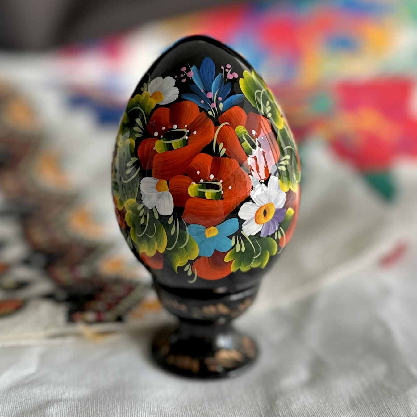 Petrykivka Wooden Easter Egg | Hand-Painted Ukrainian Pysanky (870 mm) 01-071